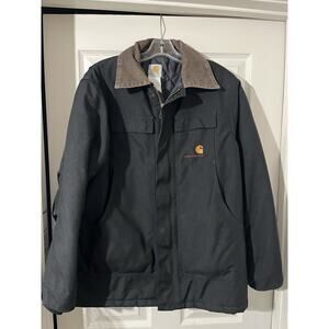 Vtg Carhartt Chore Jacket Quilt Lined Full-Zip Corduroy Collar Black Mens C26 XL